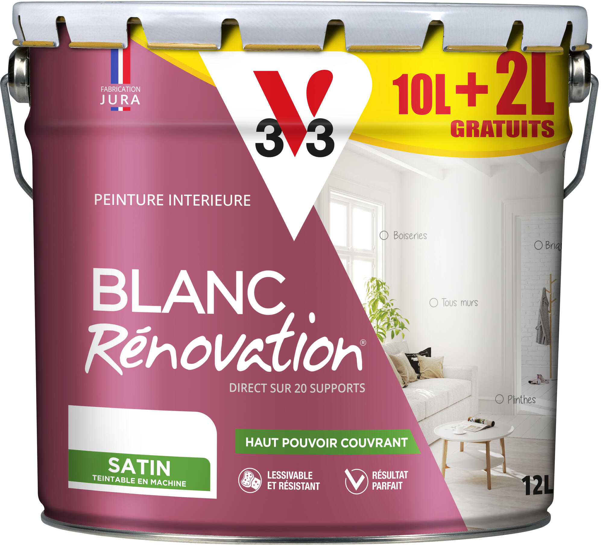 Peinture Rénovation Monocouche Blanc satin 10+2L gratuits - V33
